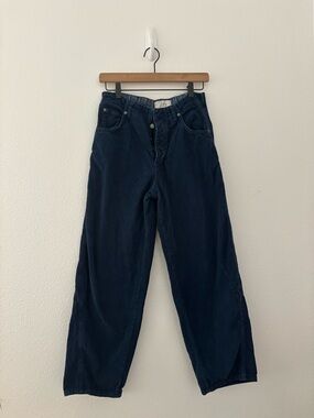 Free People Navy Wide-Leg Corduroy Pants